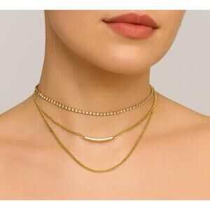Carisma Layered Choker Necklace Womens Gold Tone Rhinestone Bar Chain Adjustable
